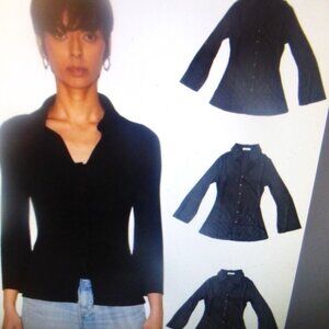 Woman's UNCLE STUDIOS Top Size XS Lady's Blouse The Bell Sleeve SS2328 Black Top